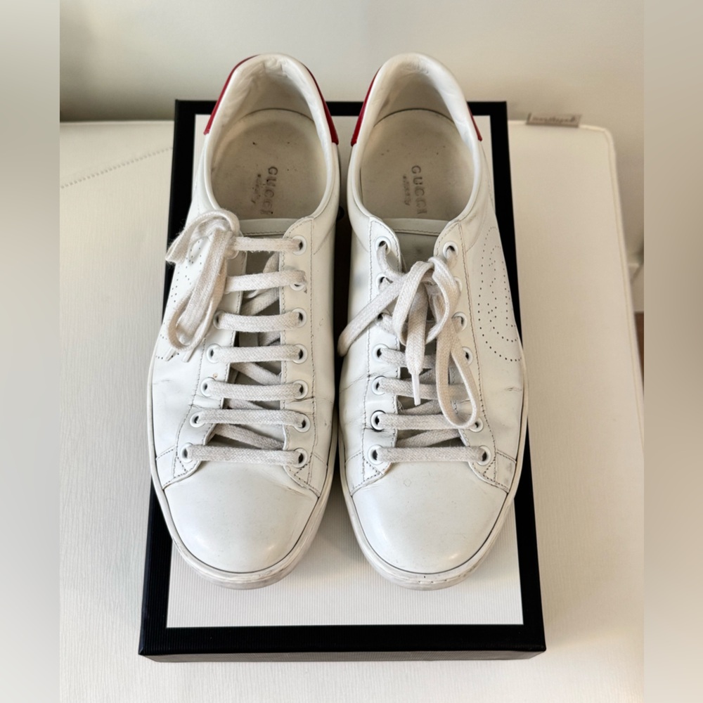 Gucci Classic White Sneakers with Red Detail